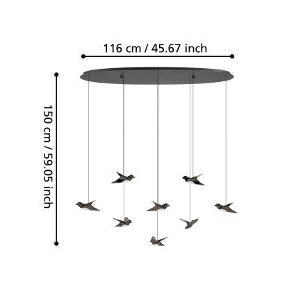 Eglo - LED Zatemnitveni lestenec na vrvici 8xLED/4,2W/230V 3000K črna