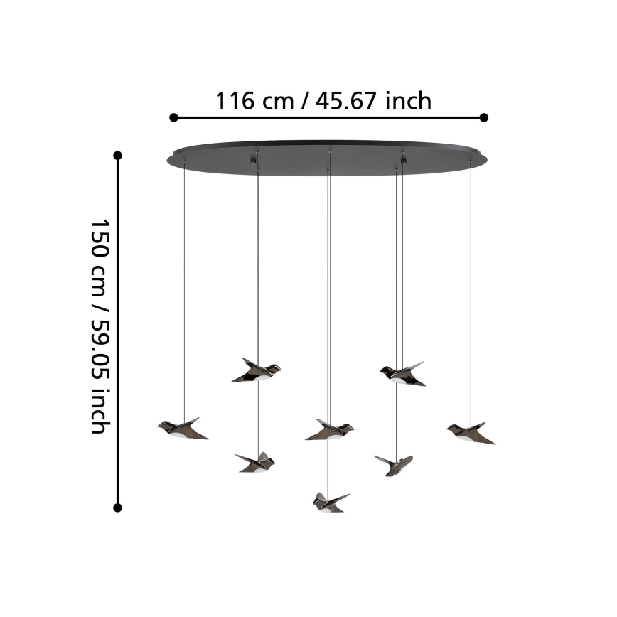 Eglo - LED Zatemnitveni lestenec na vrvici 8xLED/4,2W/230V 3000K črna