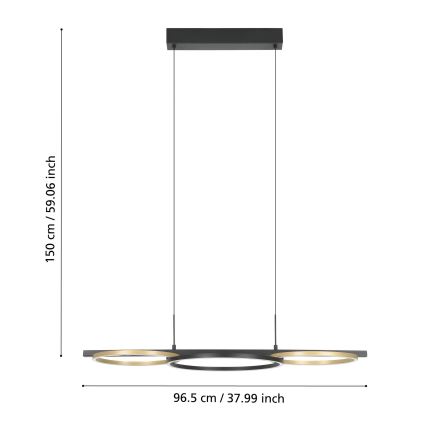 Eglo - LED Zatemnitveni lestenec na vrvici 2xLED/12,5W/230V + LED/15,5W 3000K črna