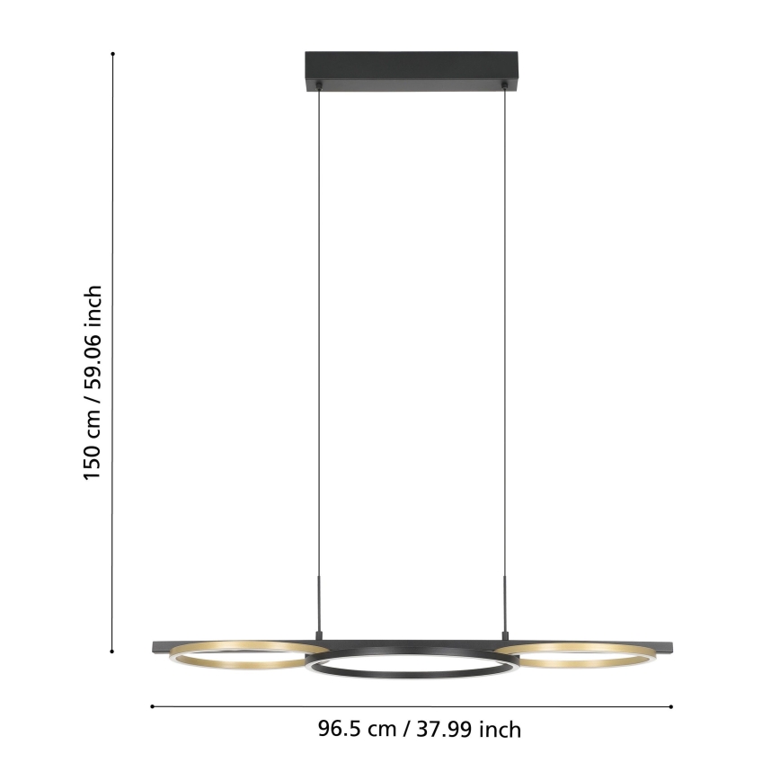 Eglo - LED Zatemnitveni lestenec na vrvici 2xLED/12,5W/230V + LED/15,5W 3000K črna