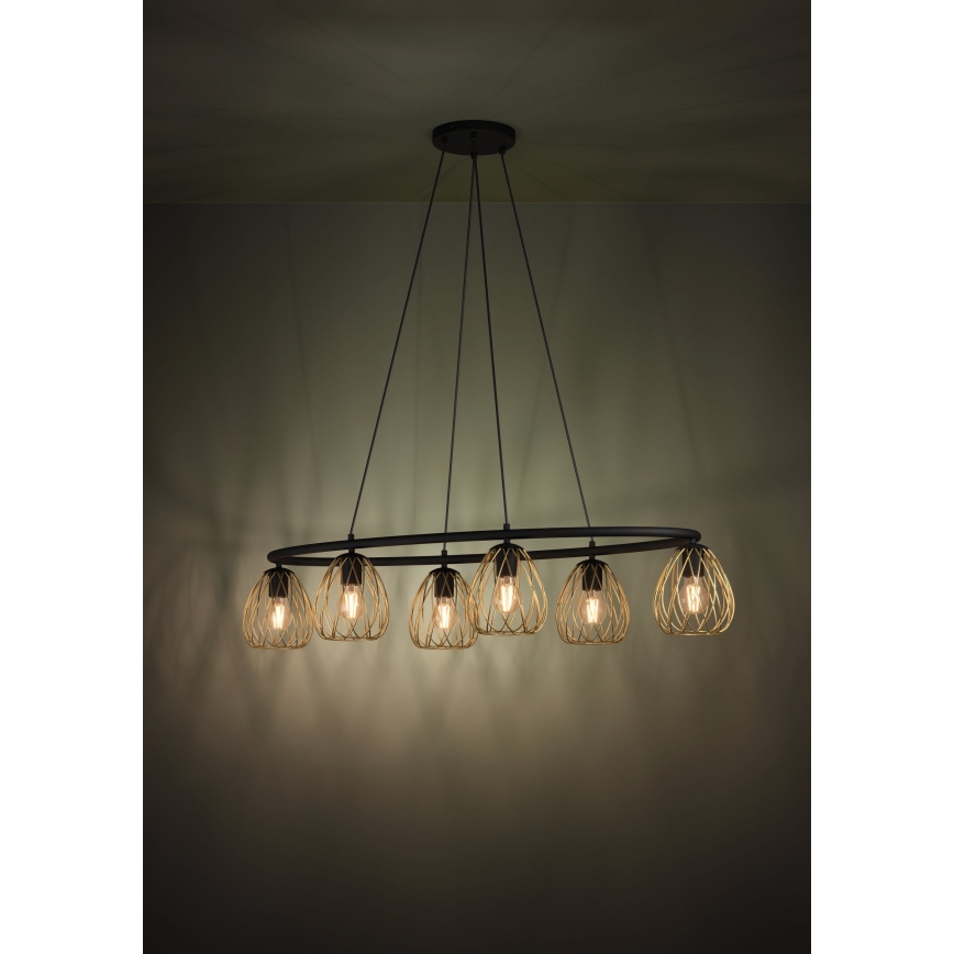 Eglo - Lestenec na vrvici 6xE27/40W/230V črna/zlata