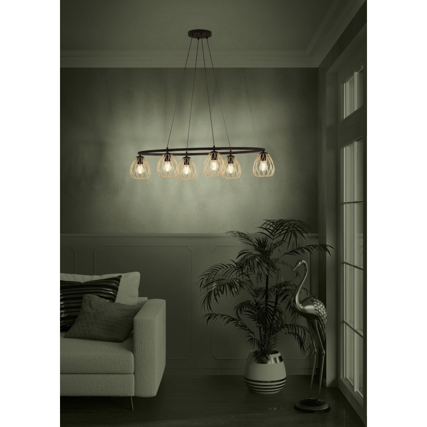 Eglo - Lestenec na vrvici 6xE27/40W/230V črna/zlata