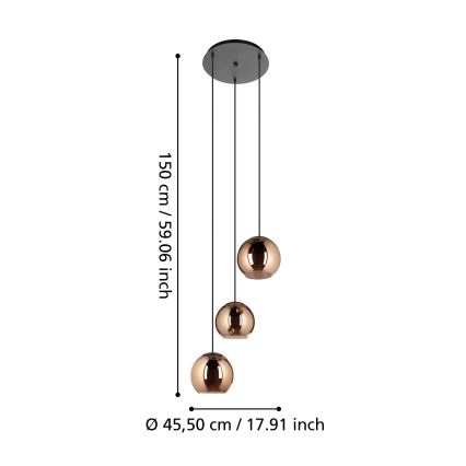 Eglo - Lestenec na vrvici 3xE27/40W/230V baker