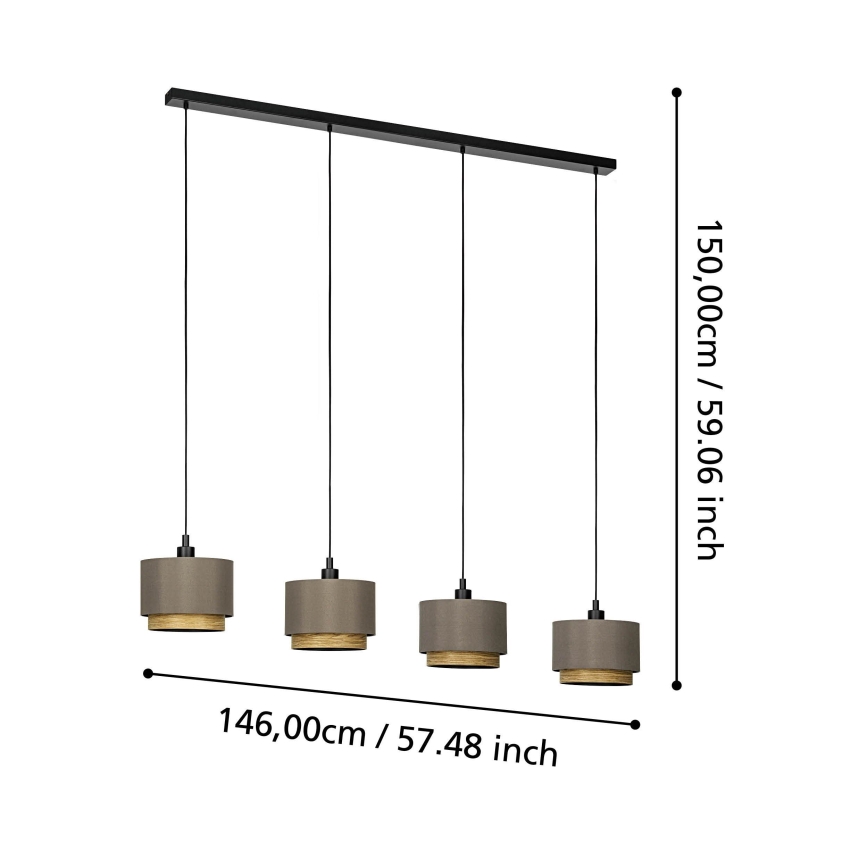 Eglo - Lestenec na vrvici 4xE27/40W/230V rjava