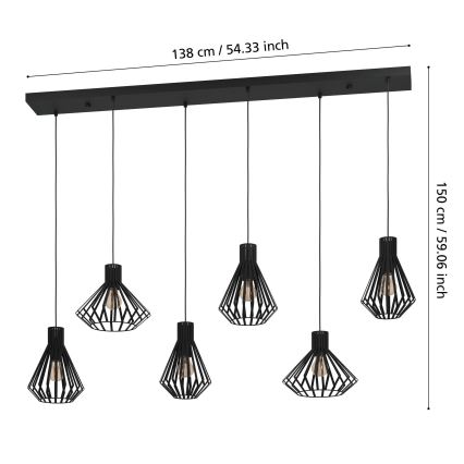Eglo - Lestenec na vrvici 6xE27/40W/230V črna