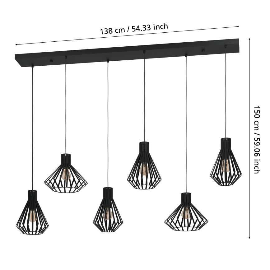 Eglo - Lestenec na vrvici 6xE27/40W/230V črna