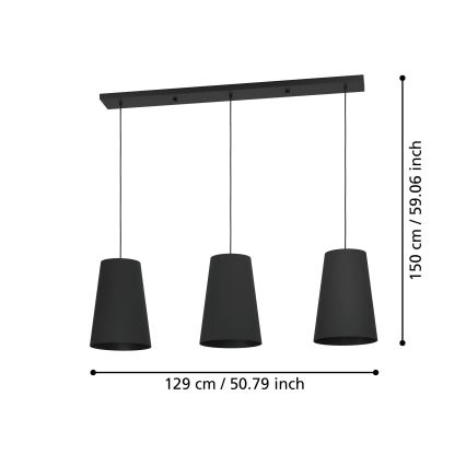 Eglo - Lestenec na vrvici 3xE27/40W/230V črna