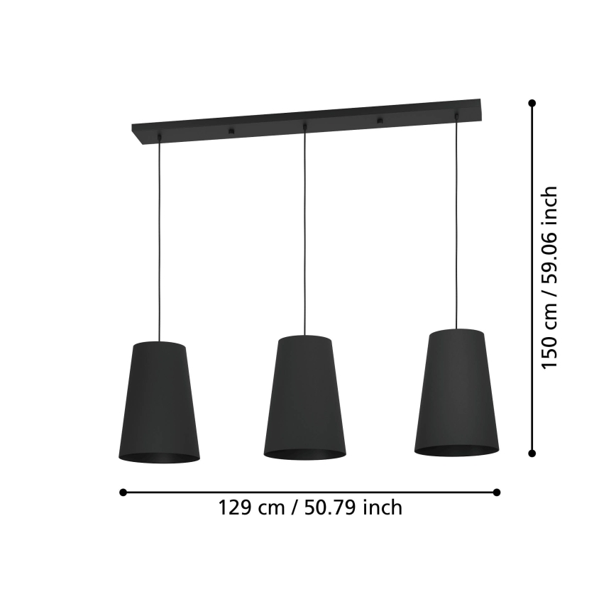 Eglo - Lestenec na vrvici 3xE27/40W/230V črna