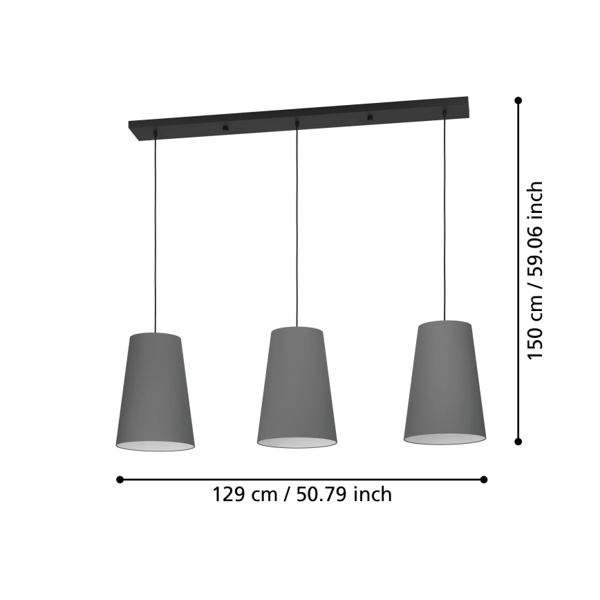 Eglo - Lestenec na vrvici 3xE27/40W/230V siva