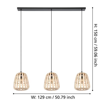 Eglo - Lestenec na vrvici 3xE27/40W/230V bambus