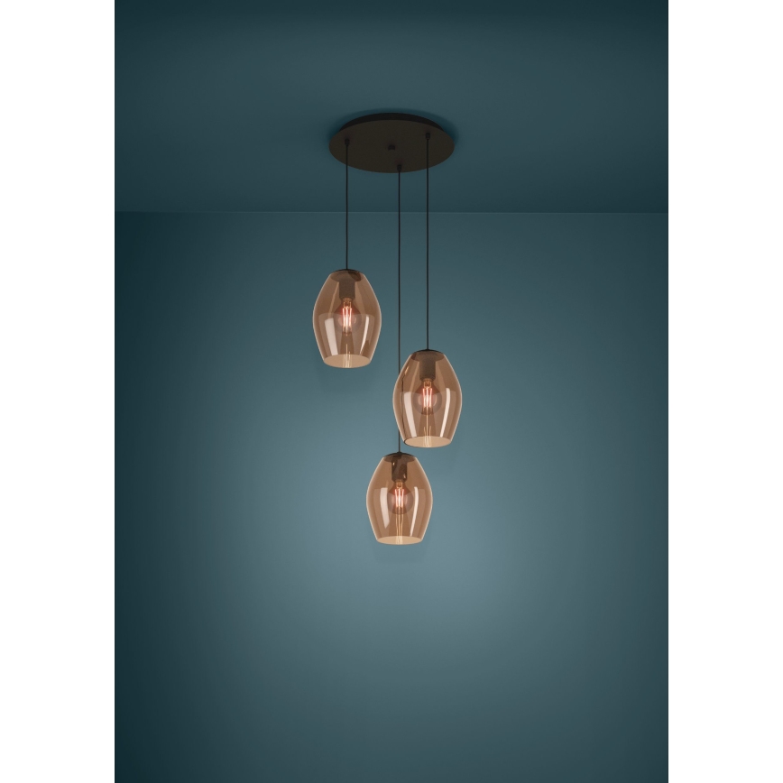 Eglo - Lestenec na vrvici 3xE27/40W/230V rjava