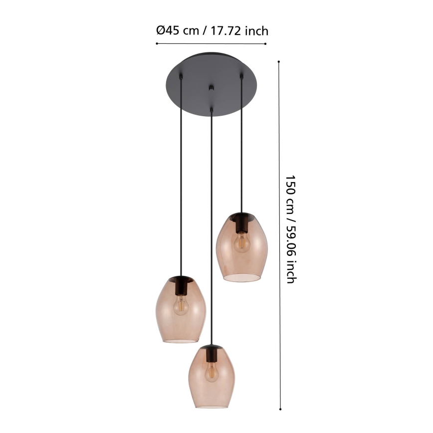 Eglo - Lestenec na vrvici 3xE27/40W/230V rjava