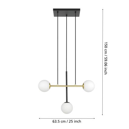 Eglo - Lestenec na vrvici 3xE14/40W/230V zlata/črna