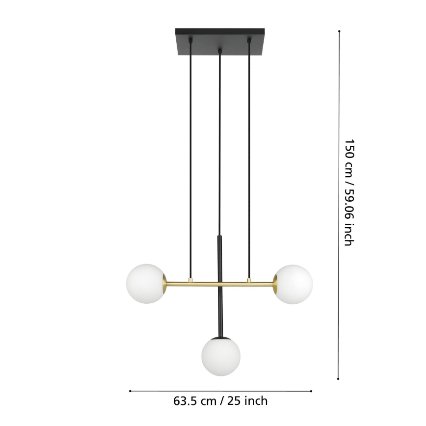 Eglo - Lestenec na vrvici 3xE14/40W/230V zlata/črna