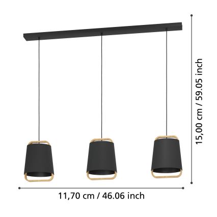 Eglo - Lestenec na vrvici 3xE27/40W/230V črna