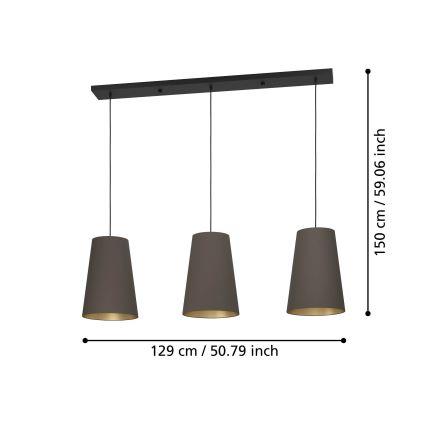 Eglo - Lestenec na vrvici 3xE27/40W/230V rjava