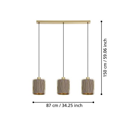 Eglo - Lestenec na vrvici 3xE27/40W/230V zlata/rjava