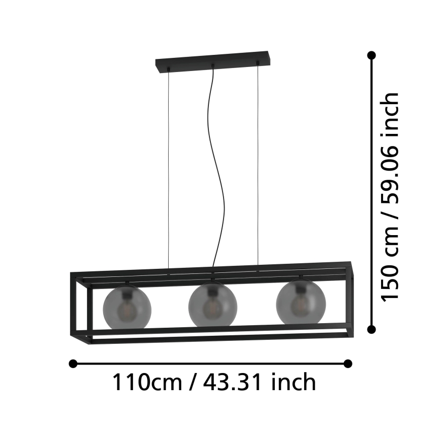 Eglo - Lestenec na vrvici 3xE27/40W/230V dimna/črna