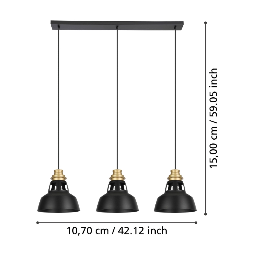 Eglo - Lestenec na vrvici 3xE27/40W/230V črna/zlata