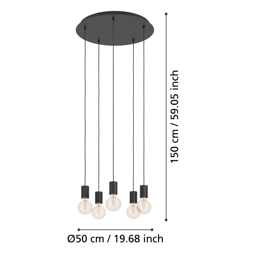 Eglo - Lestenec na vrvici 5xE27/40W/230V črna