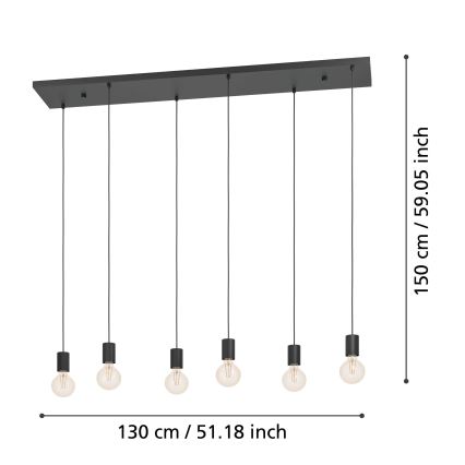Eglo - Lestenec na vrvici 6xE27/40W/230V črna