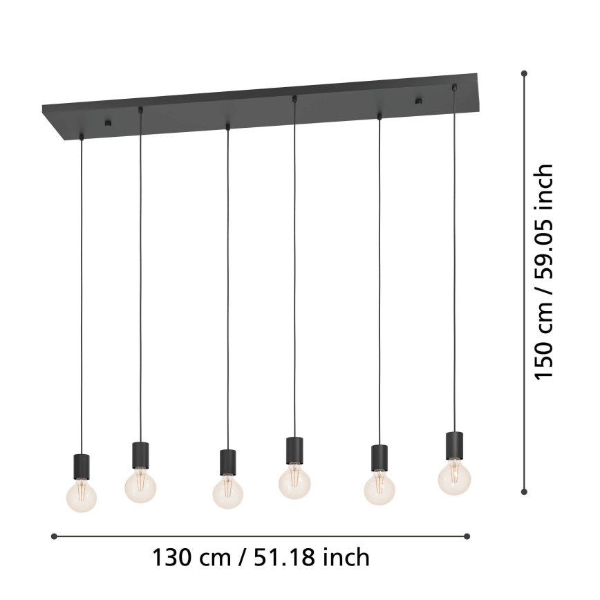 Eglo - Lestenec na vrvici 6xE27/40W/230V črna