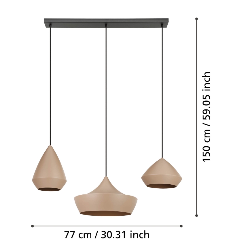 Eglo - Lestenec na vrvici 3xE27/28W/230V bež