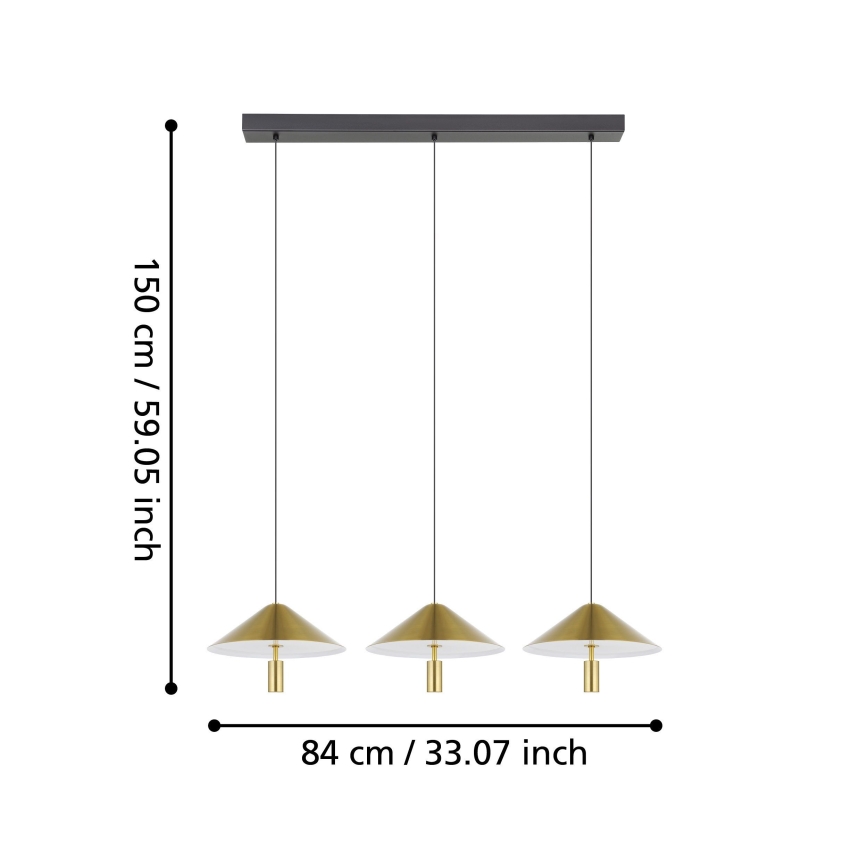 Eglo - LED Zatemnitveni lestenec na vrvici 3xLED/12W/230V 3000K zlata