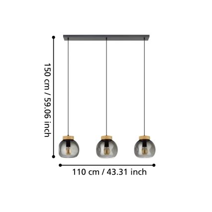 Eglo - Lestenec na vrvici 3xE27/40W/230V dimna