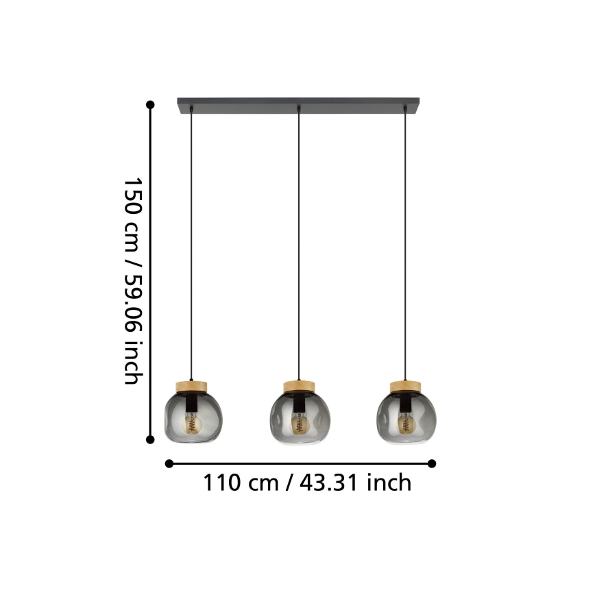 Eglo - Lestenec na vrvici 3xE27/40W/230V dimna