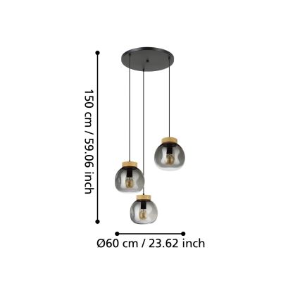 Eglo - Lestenec na vrvici 3xE27/40W/230V dimna