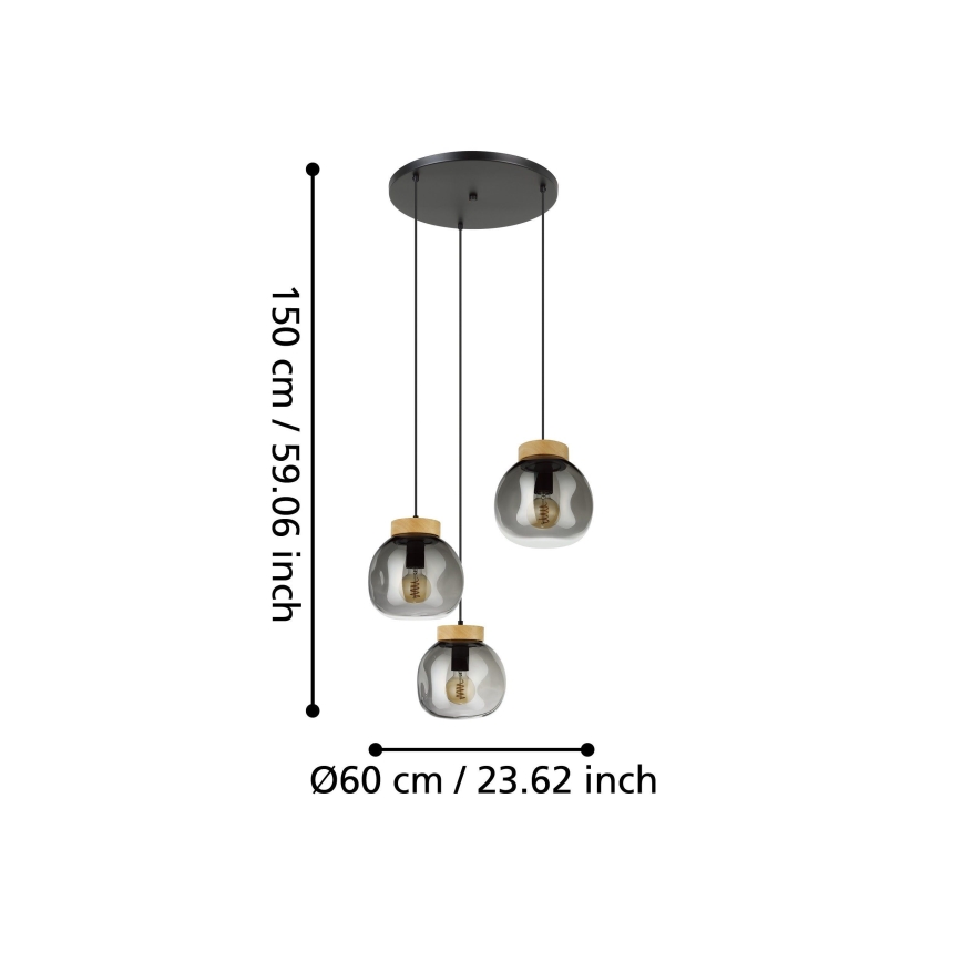 Eglo - Lestenec na vrvici 3xE27/40W/230V dimna