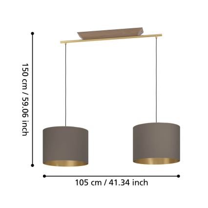 Eglo - Lestenec na vrvici 2xE27/40W/230V rjava/zlata