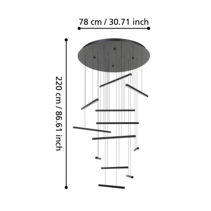 Eglo - LED Zatemnitveni lestenec na vrvici 12xLED/8,4W/230V 3000K črna