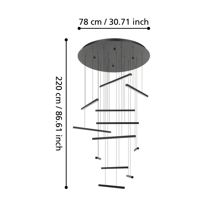 Eglo - LED Zatemnitveni lestenec na vrvici 12xLED/8,4W/230V 3000K črna