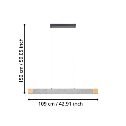 Eglo - LED Zatemnitveni lestenec na vrvici LED/22,2W/230V 3000K rjava/siva