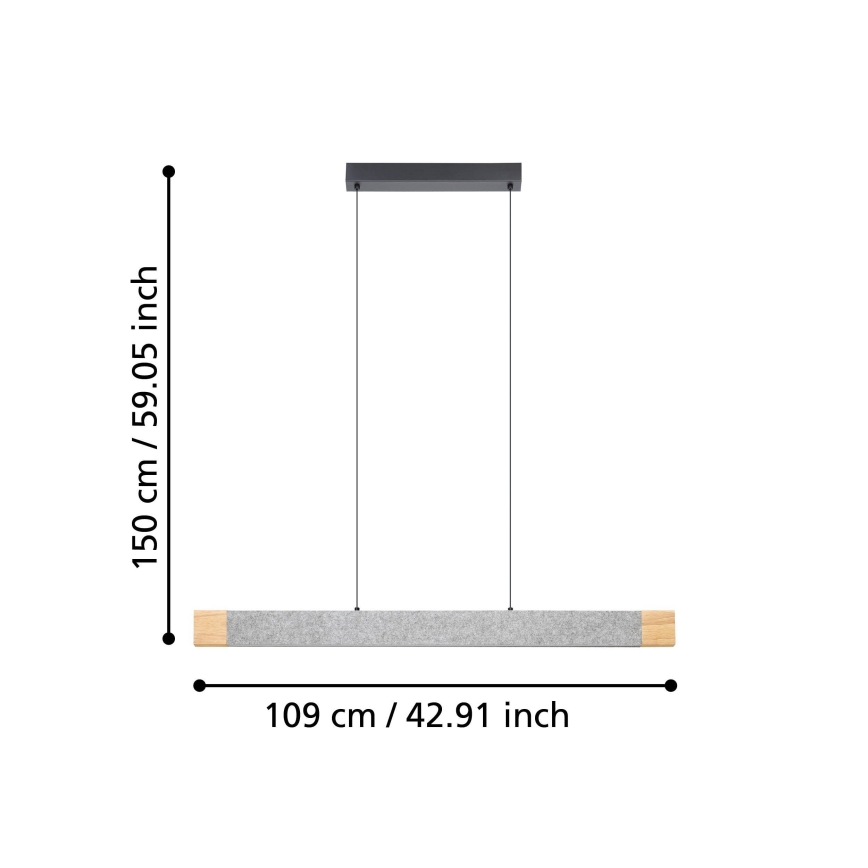Eglo - LED Zatemnitveni lestenec na vrvici LED/22,2W/230V 3000K rjava/siva
