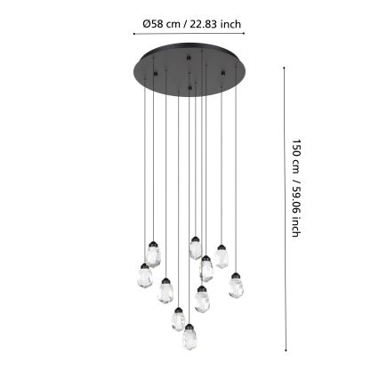 Eglo - LED Zatemnitveni lestenec na vrvici 10xLED/3W/230V 3000K črna/prozorna