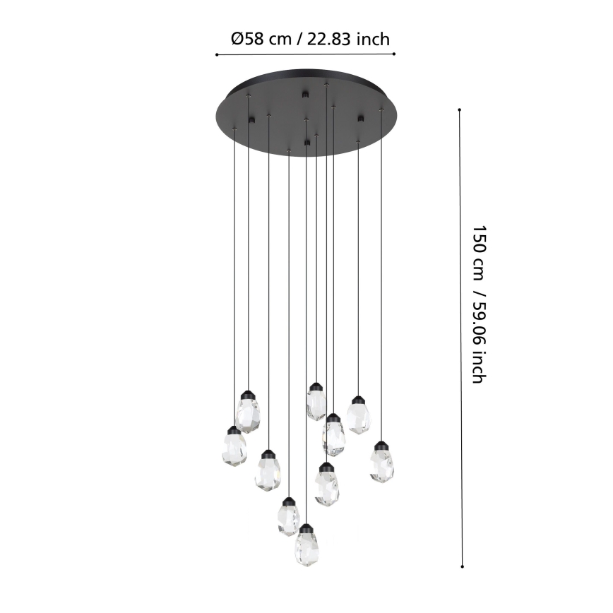 Eglo - LED Zatemnitveni lestenec na vrvici 10xLED/3W/230V 3000K črna/prozorna