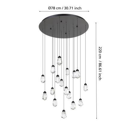Eglo - LED Zatemnitveni lestenec na vrvici 17xLED/3W/230V 3000K črna/prozorna