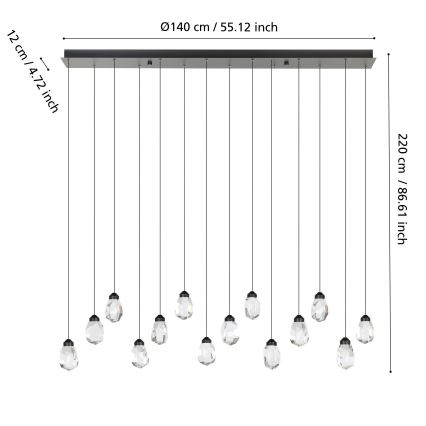 Eglo - LED Zatemnitveni lestenec na vrvici 14xLED/3W/230V 3000K črna/prozorna