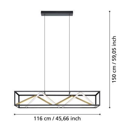 Eglo - LED Zatemnitveni lestenec na vrvici LED/46W/230V 2700-6500K črna/zlata + Daljinski upravljalnik