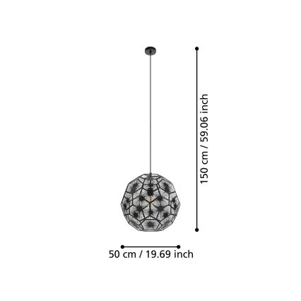 Eglo 39619 - Lestenec na vrvici 1xE27/60W/230V pr. 50 cm črna