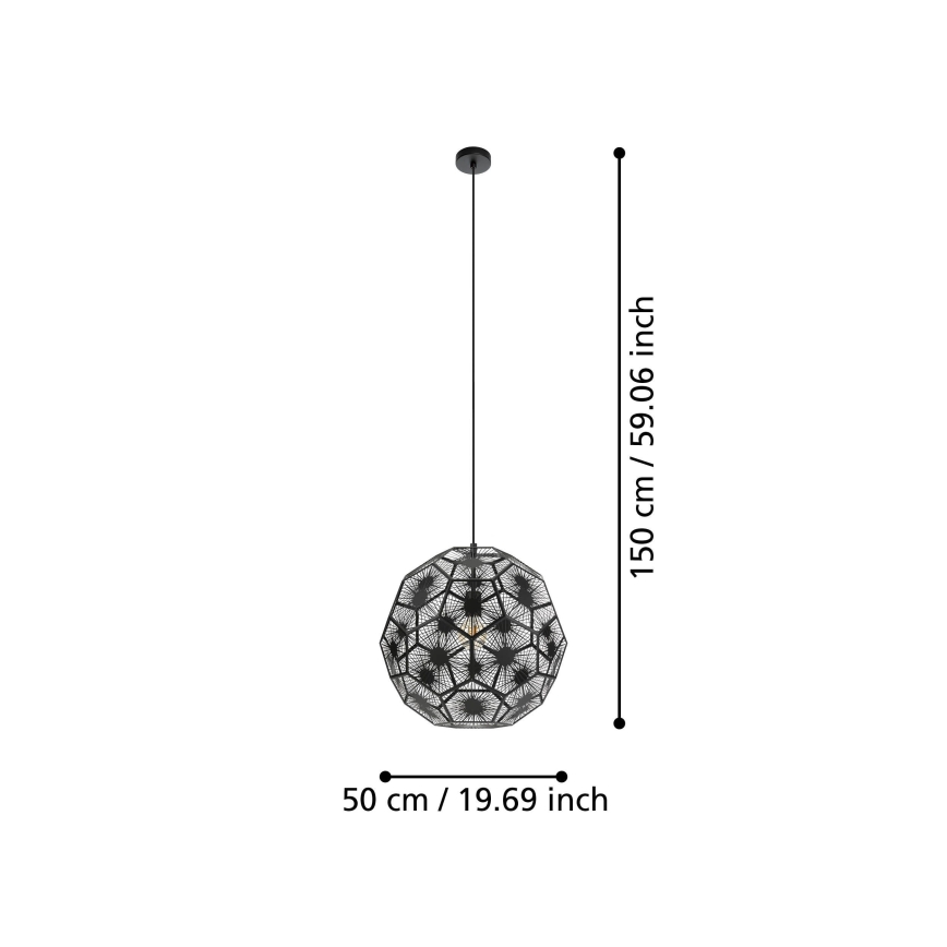 Eglo 39619 - Lestenec na vrvici 1xE27/60W/230V pr. 50 cm črna