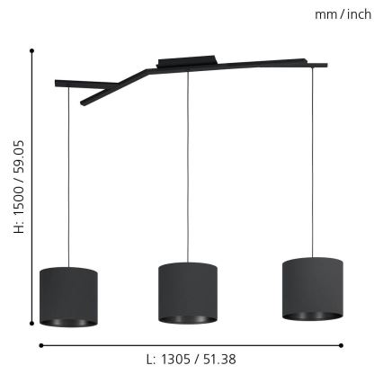 Eglo - Lestenec na vrvici 3xE27/40W/230V