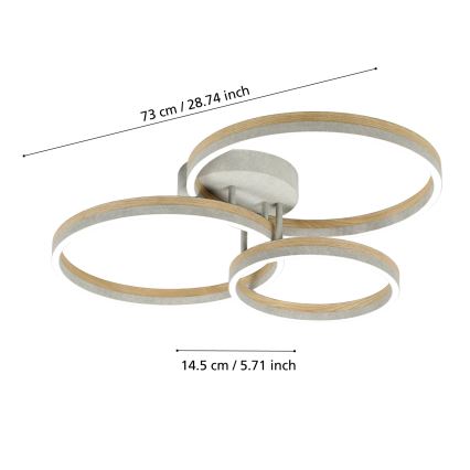 Eglo - LED Zatemnitveni nadgradni lestenec LED/12,5W/230V + 2xLED/15,5W 3000K siva/hrast