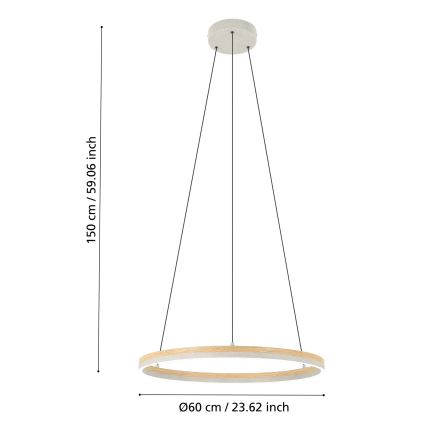 Eglo - LED Zatemnitveni lestenec na vrvici LED/36W/230V 3000K siva/hrast