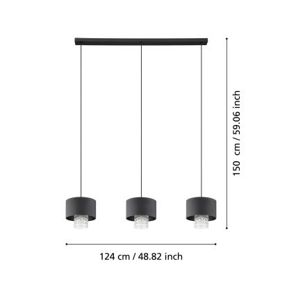 Eglo - Lestenec na vrvici 3xE27/40W/230V črna