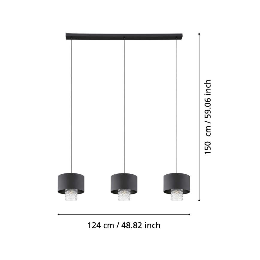 Eglo - Lestenec na vrvici 3xE27/40W/230V črna