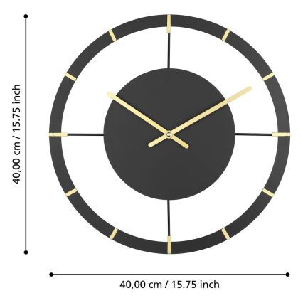 Eglo - Stenska ura 1xAA pr. 40 cm črna/zlata